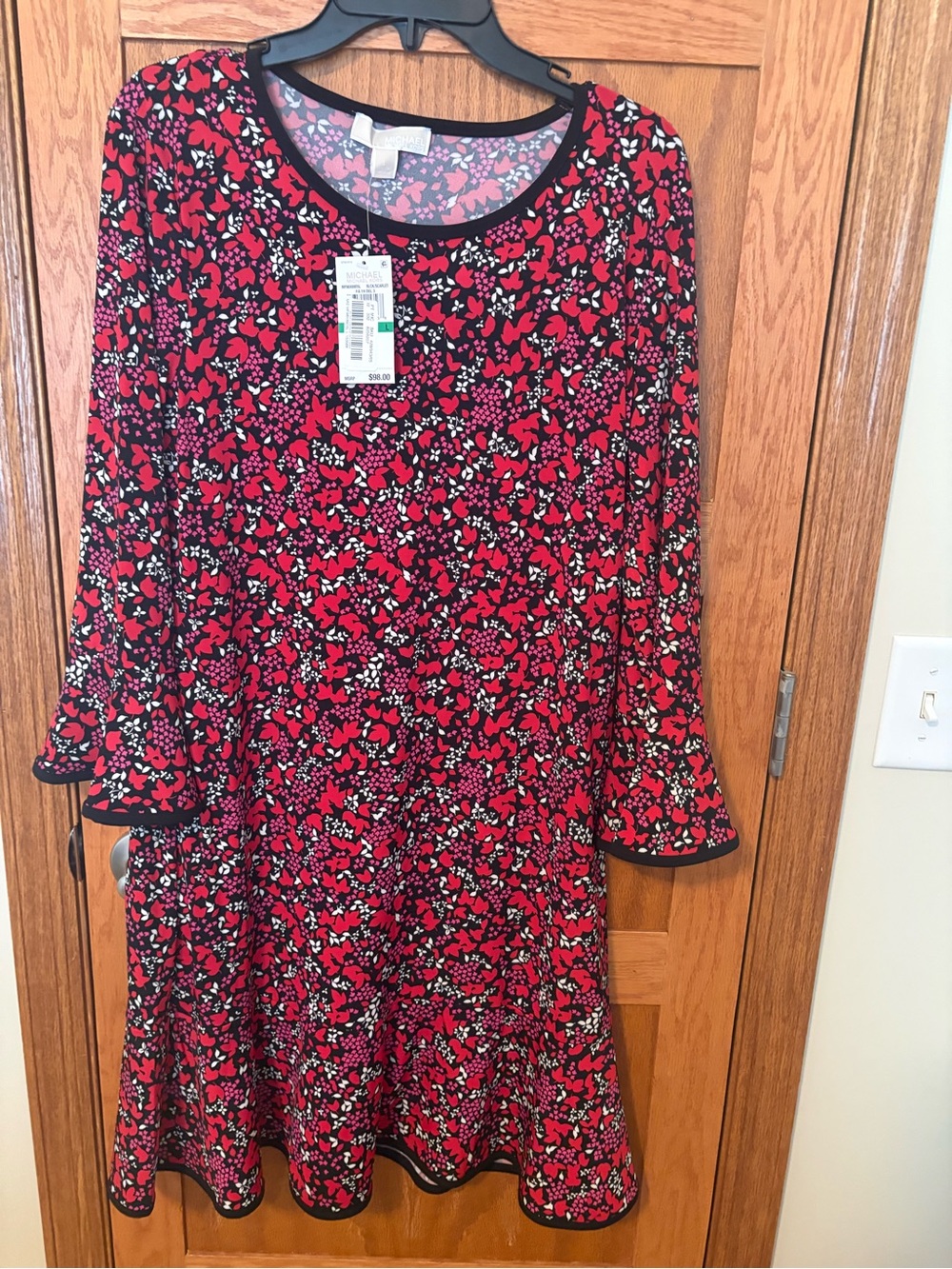Michael Kors Black Dress with Scarlet and White Floral Print